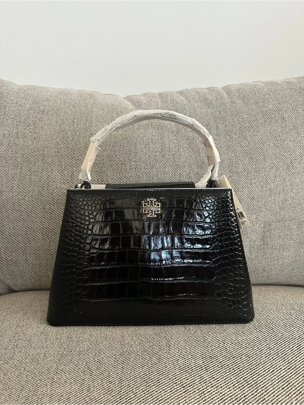NWT Tory Burch Britten Embossed Croc Leather Satchel Bag Black $850